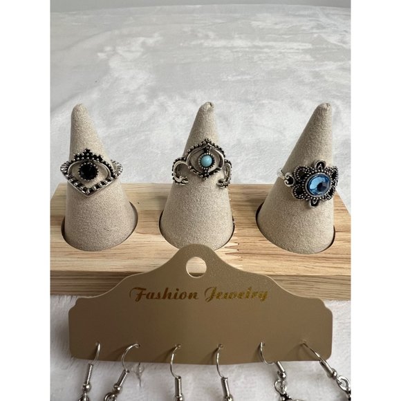 Ladies BOHO Turquoise Earrings and Ring Set of 6 - Picture 2 of 7